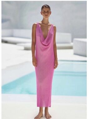 Baobab Collection Pink Ribbed Cowl Neck Maxi Dress